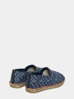 Alpercatas denim com monograma e sola de borracha
