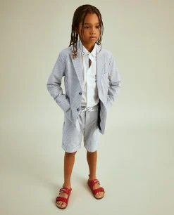 Blazer às riscas de popelina