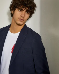 Blazer slim fit com textura de riscas seersucker