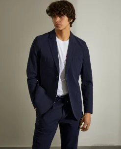 Blazer slim fit com textura de riscas seersucker