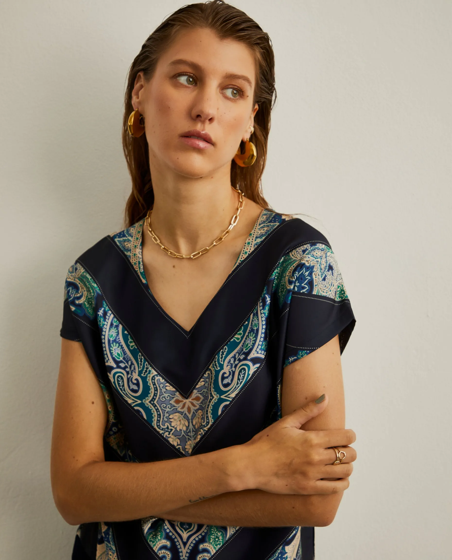 Blusa de manga curta com estampado