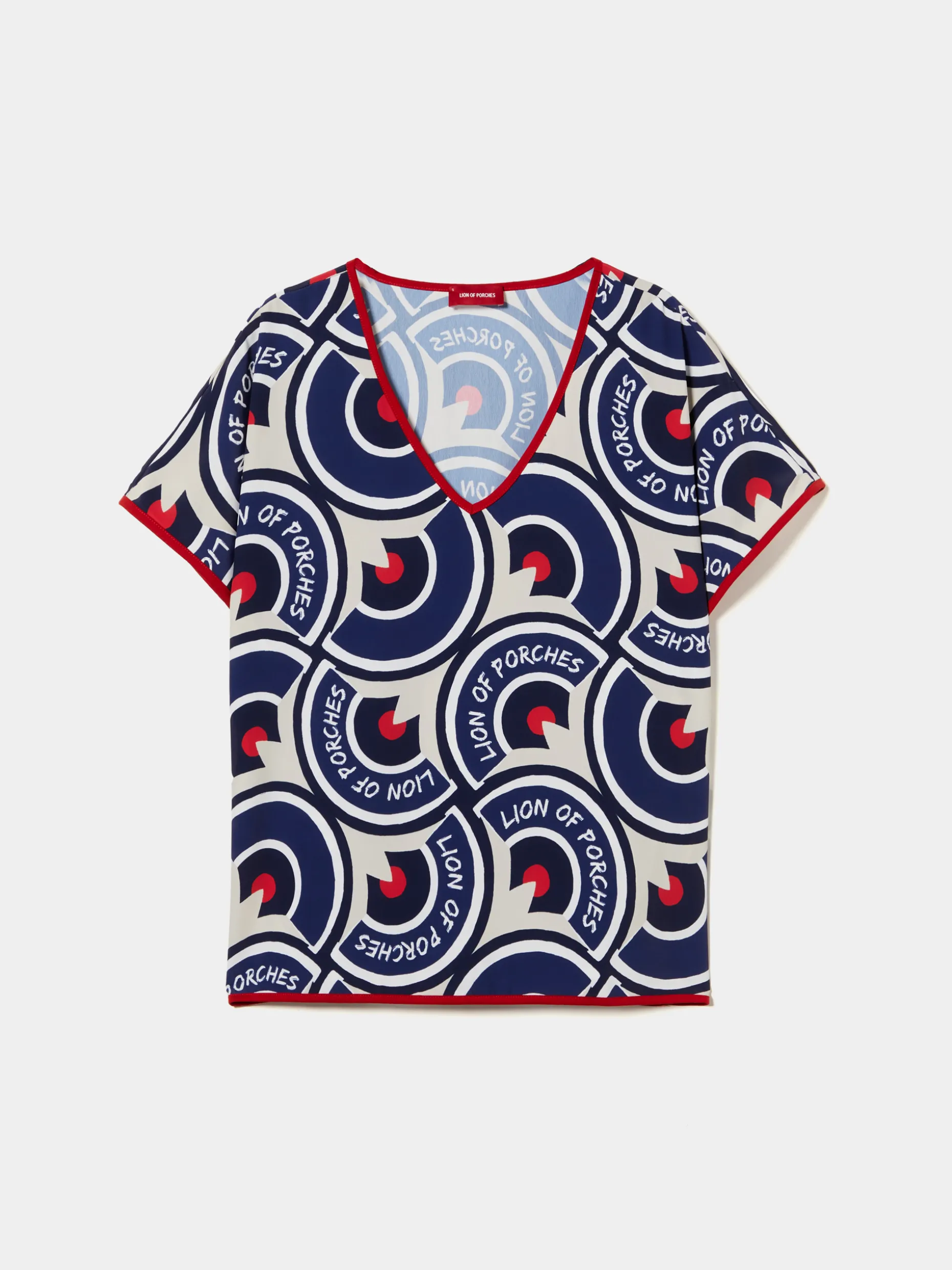 Blusa decote em V com padrão geométrico