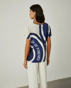 Blusa decote redondo com padrão geométrico