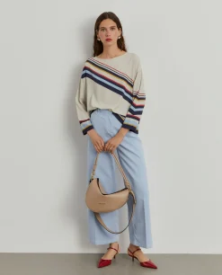 Blusa fluida de manga comprida às riscas