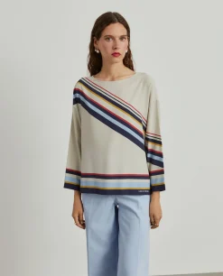 Blusa fluida de manga comprida às riscas