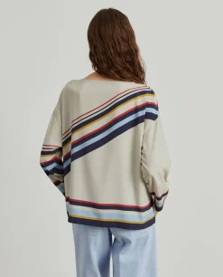 Blusa fluida de manga comprida às riscas