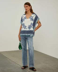 Blusa poncho com estampado