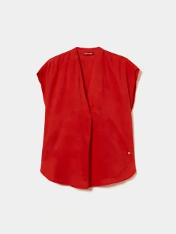 Blusa sem mangas em cupro