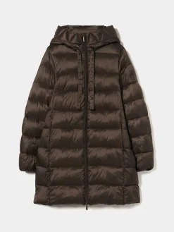 Blusão acolchoado comprido com capuz