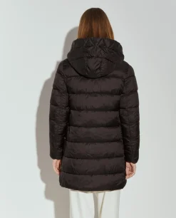 Blusão acolchoado comprido com capuz