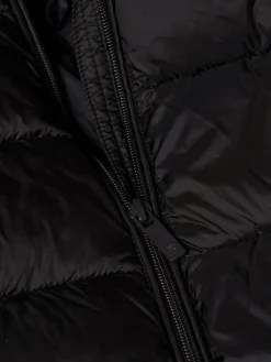 Blusão acolchoado comprido com capuz