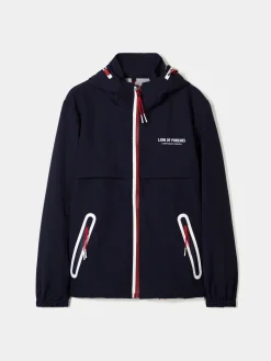 Blusão com capuz e riscas em contraste