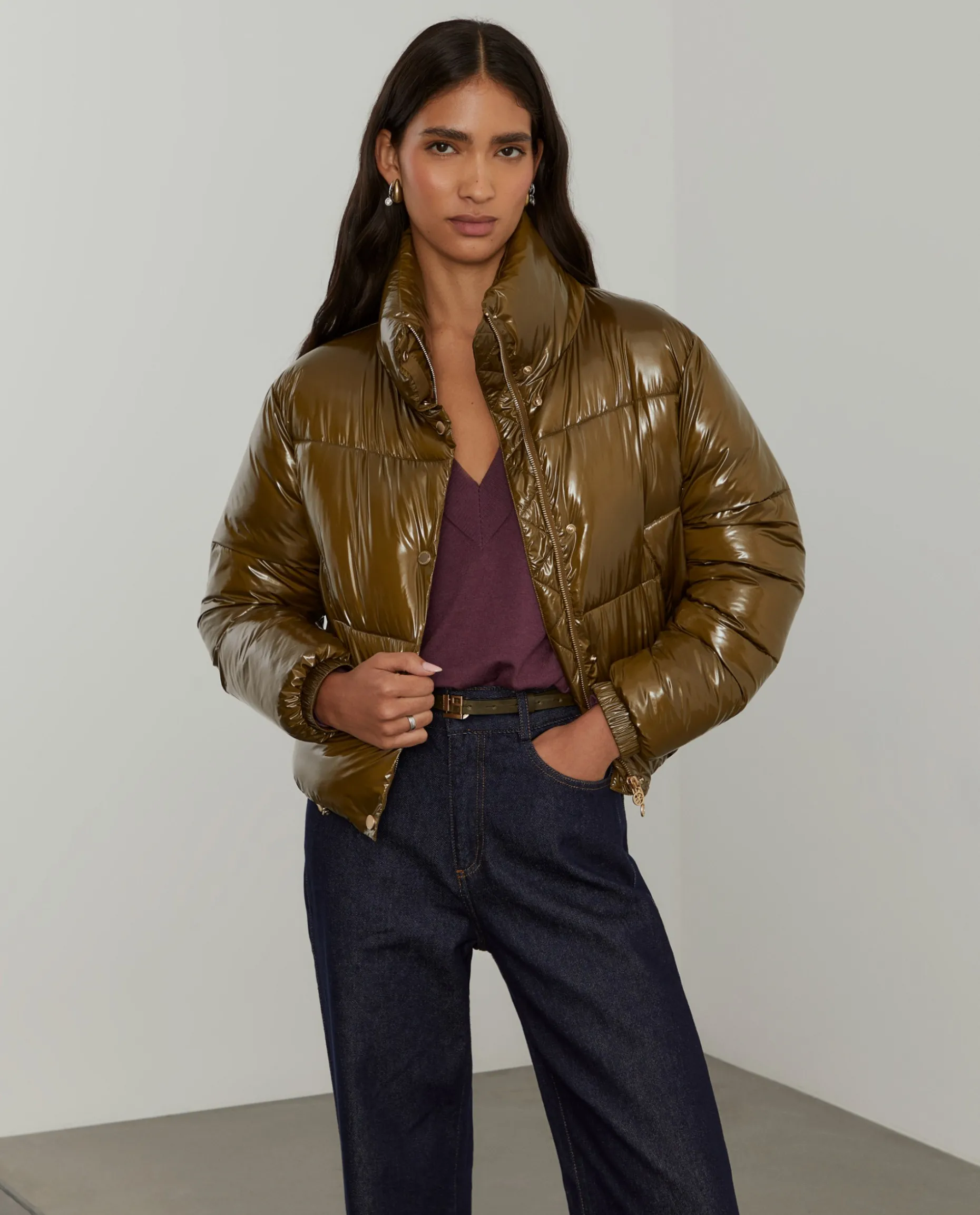 Blusão curto acolchoado brilhante