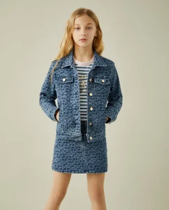 Blusão denim com padrão monograma