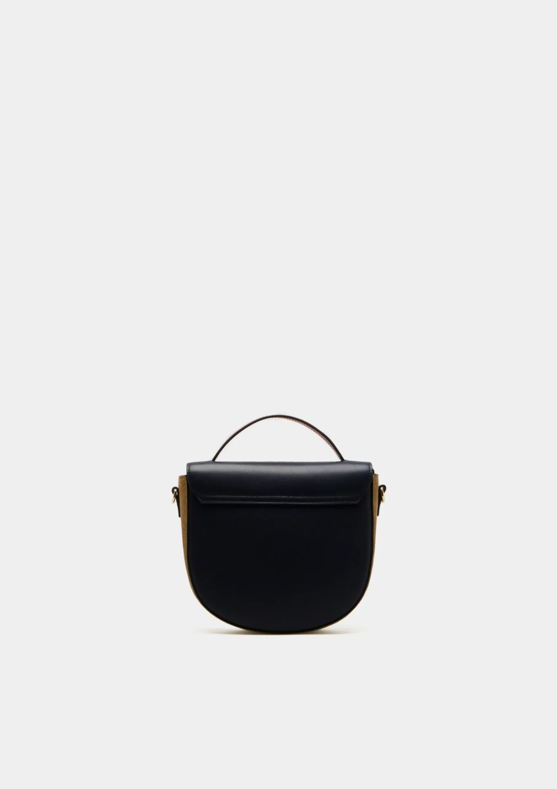 Bolsa semicircular em camurça e pele