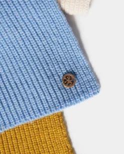 Cachecol canelado tricolor em lã e caxemira