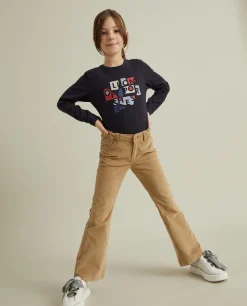 Calças bombazine à boca de sino