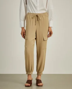 Calças cargo com cintura elástica e cordão