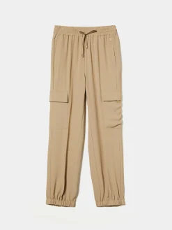 Calças cargo com cintura elástica e cordão