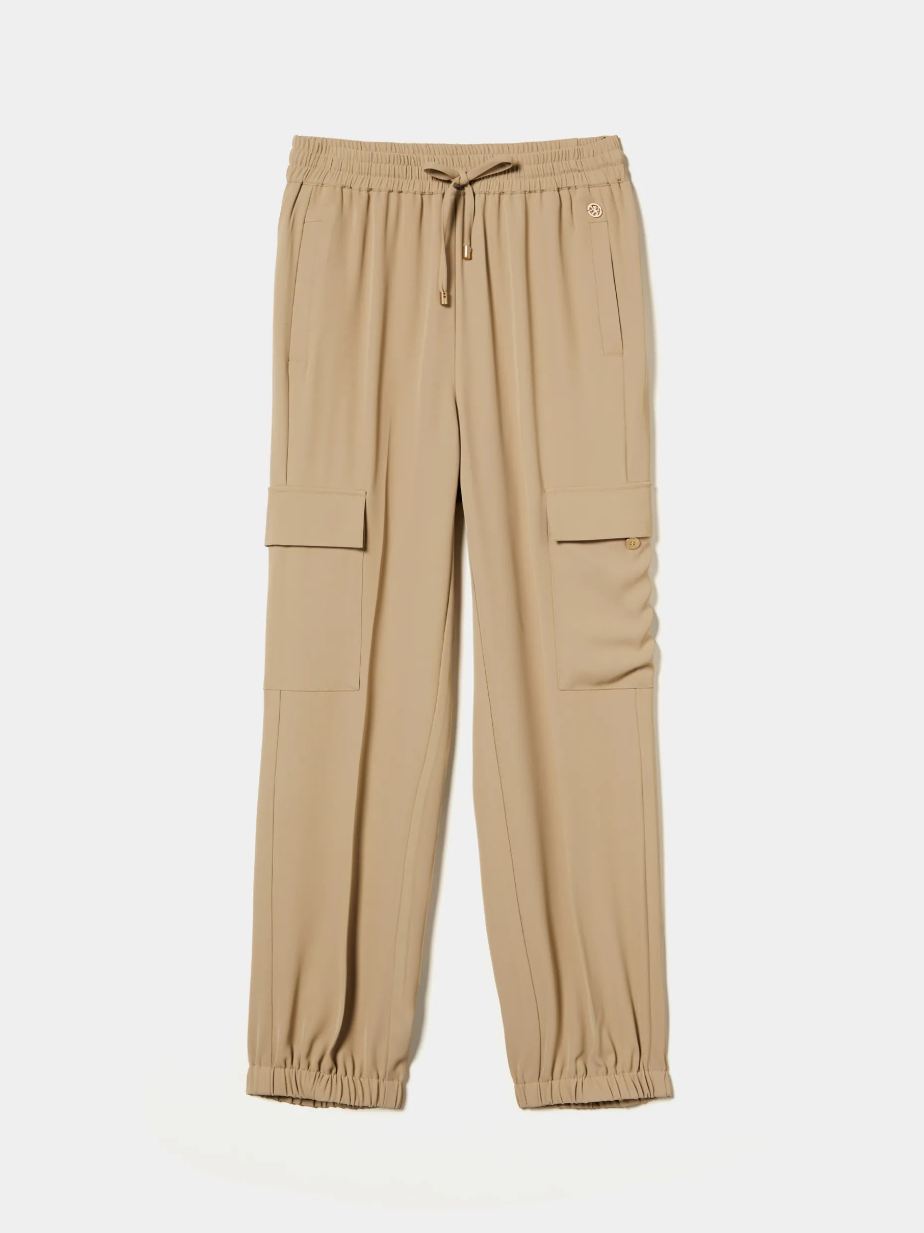 Calças cargo com cintura elástica e cordão