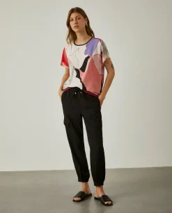 Calças cargo com cintura elástica e cordão