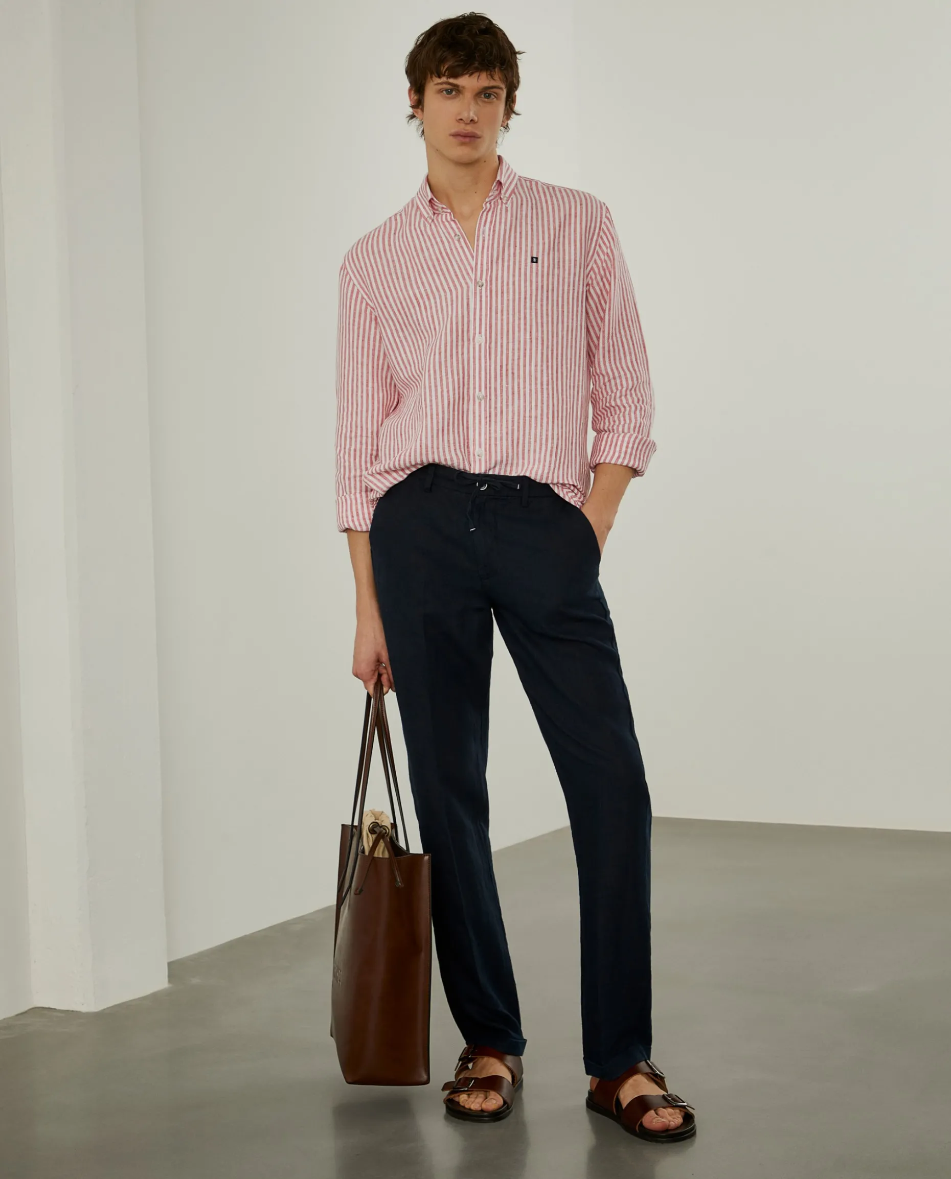 Calças chino em linho com cordão