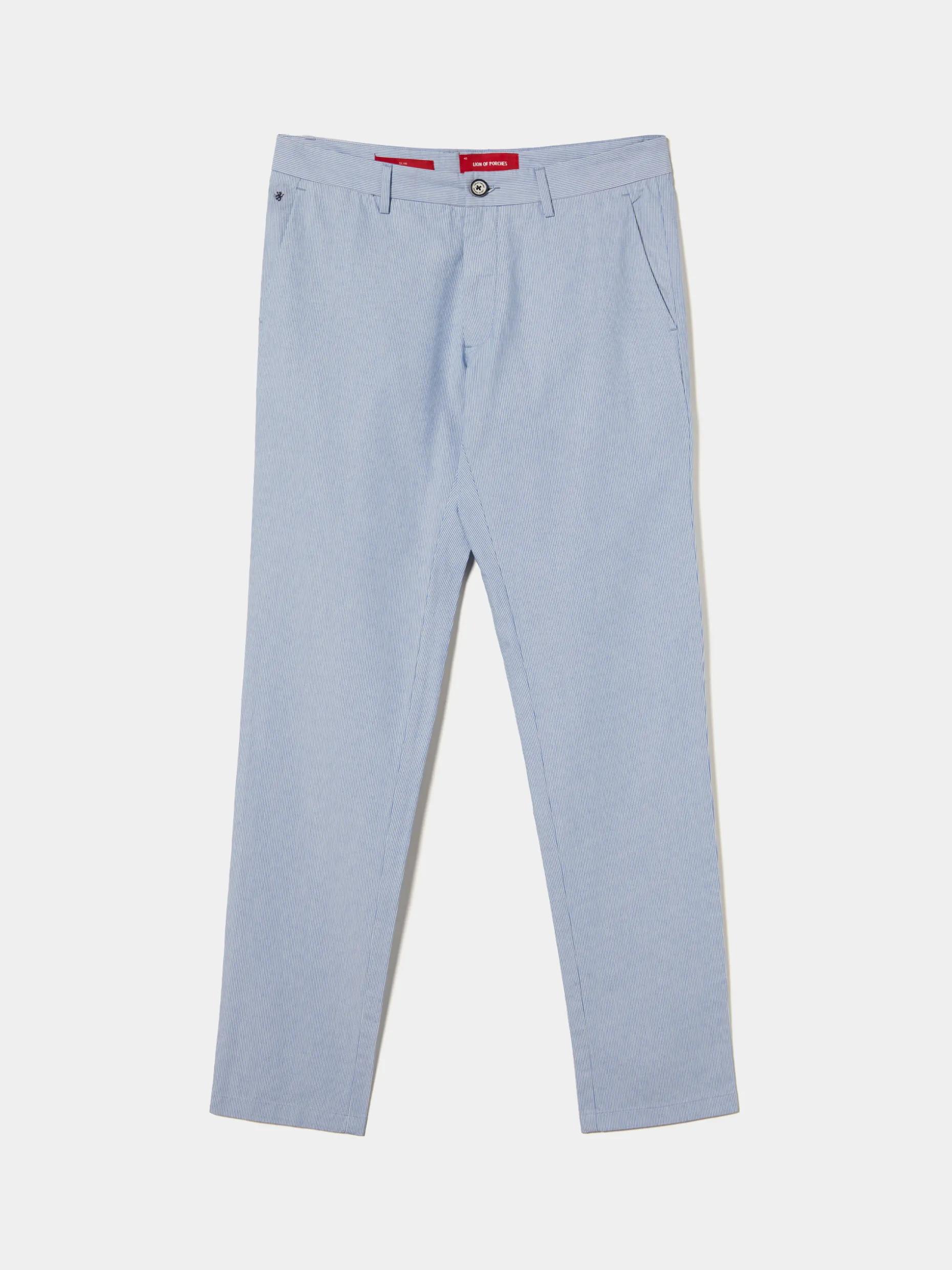 Calças chino slim fit padrão de riscas