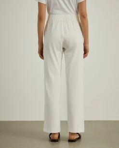 Calças de corte direito com cintura elástica