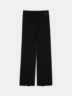 Calças de corte direito com cintura elástica