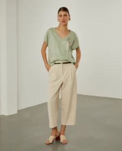 Calças de fit largo com pregas