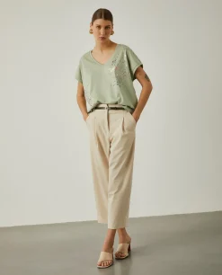 Calças de fit largo com pregas