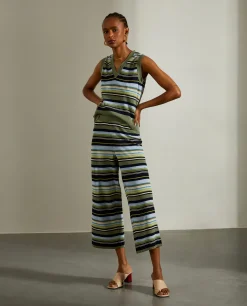 Calças de malha curtas às riscas