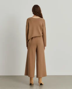 Calças de malha perna larga