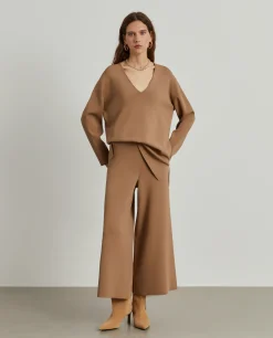 Calças de malha perna larga