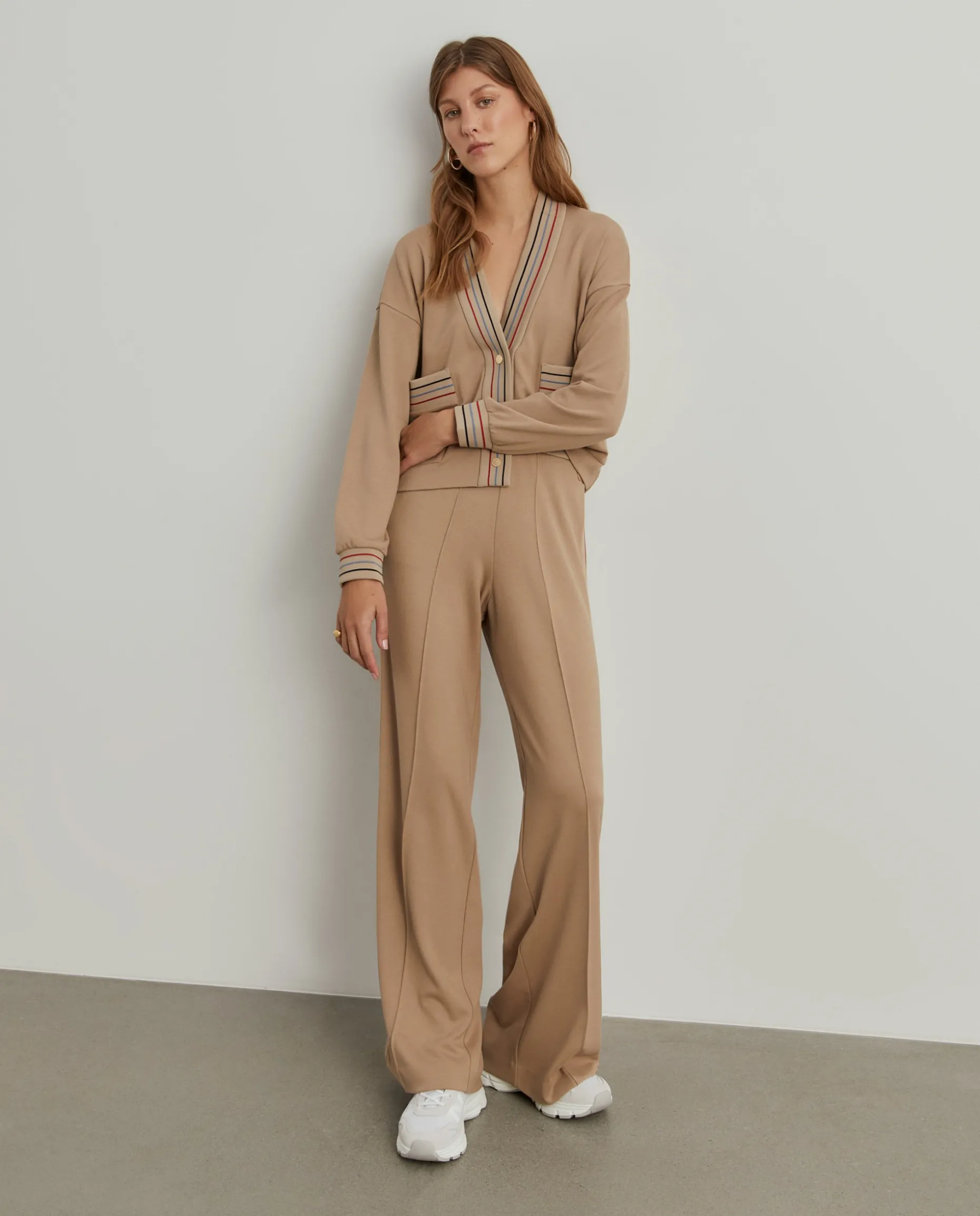 Calças de malha wide leg com riscas