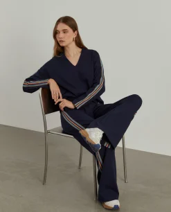 Calças de malha wide leg com riscas