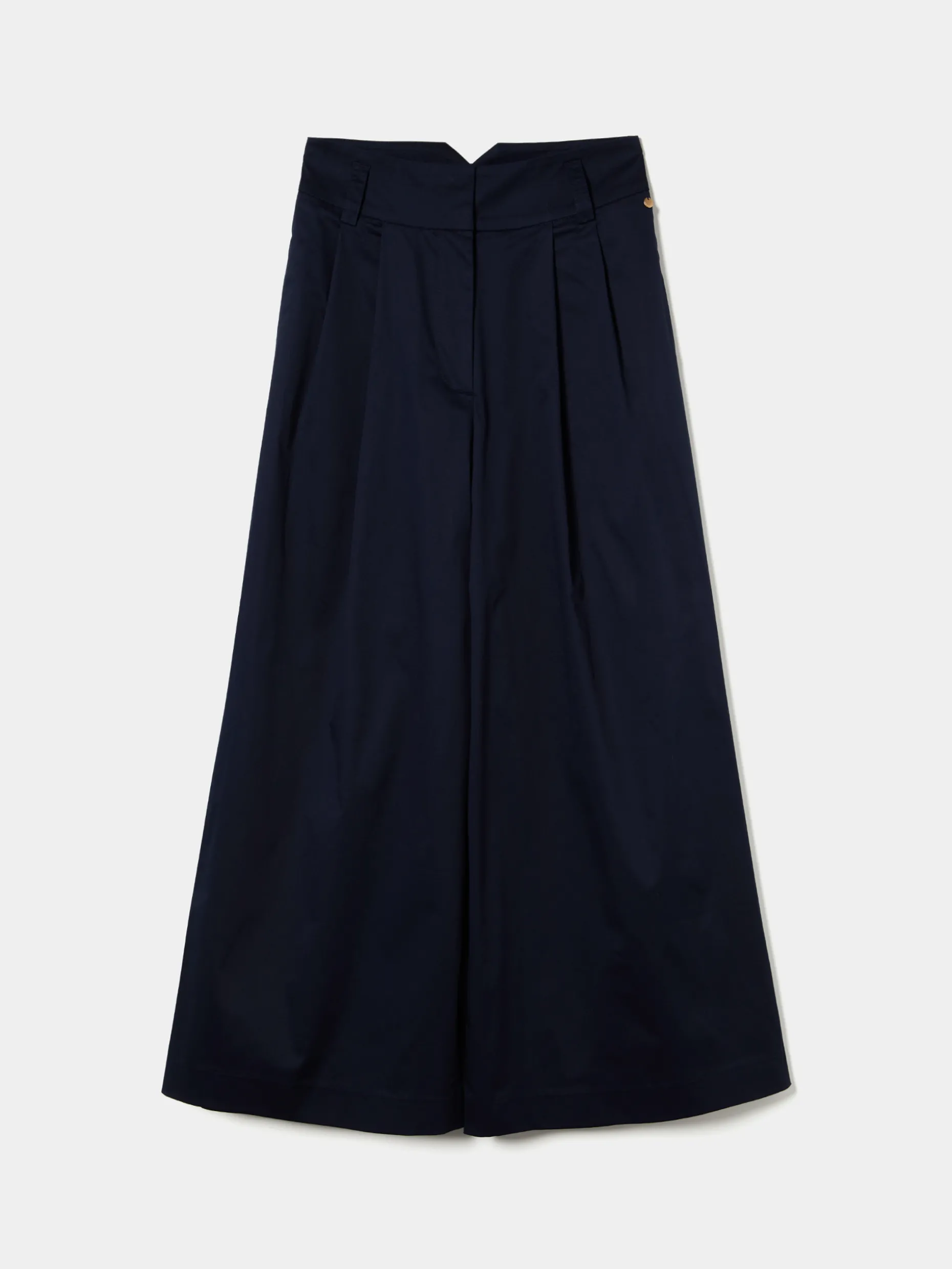 Calças de perna larga com pregas na frente