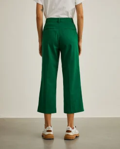 Calças de perna larga curtas em algodão