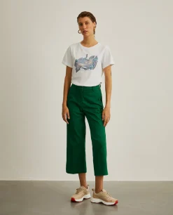 Calças de perna larga curtas em algodão