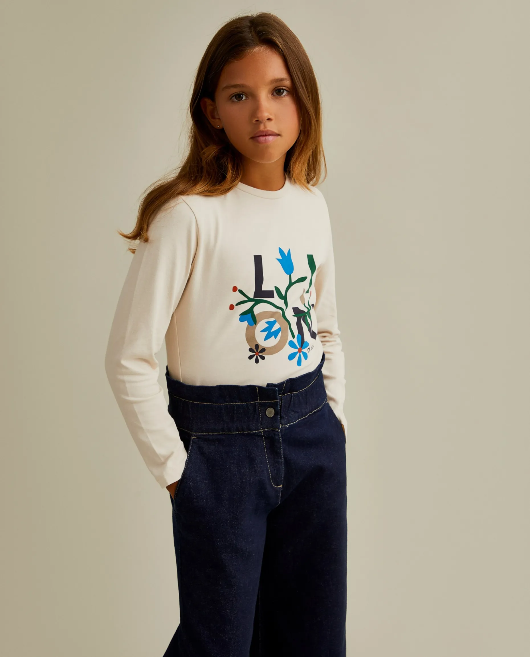 Calças denim com folho