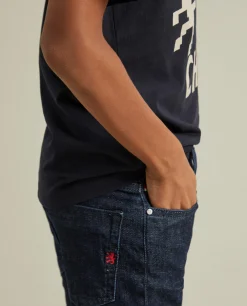 Calças denim lavagem escura