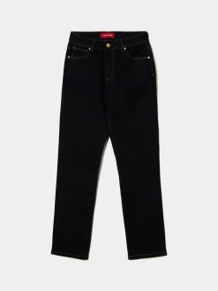 Calças denim regular fit lavagem escura