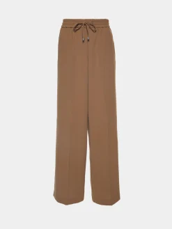 Calças fluidas de perna larga com cordão