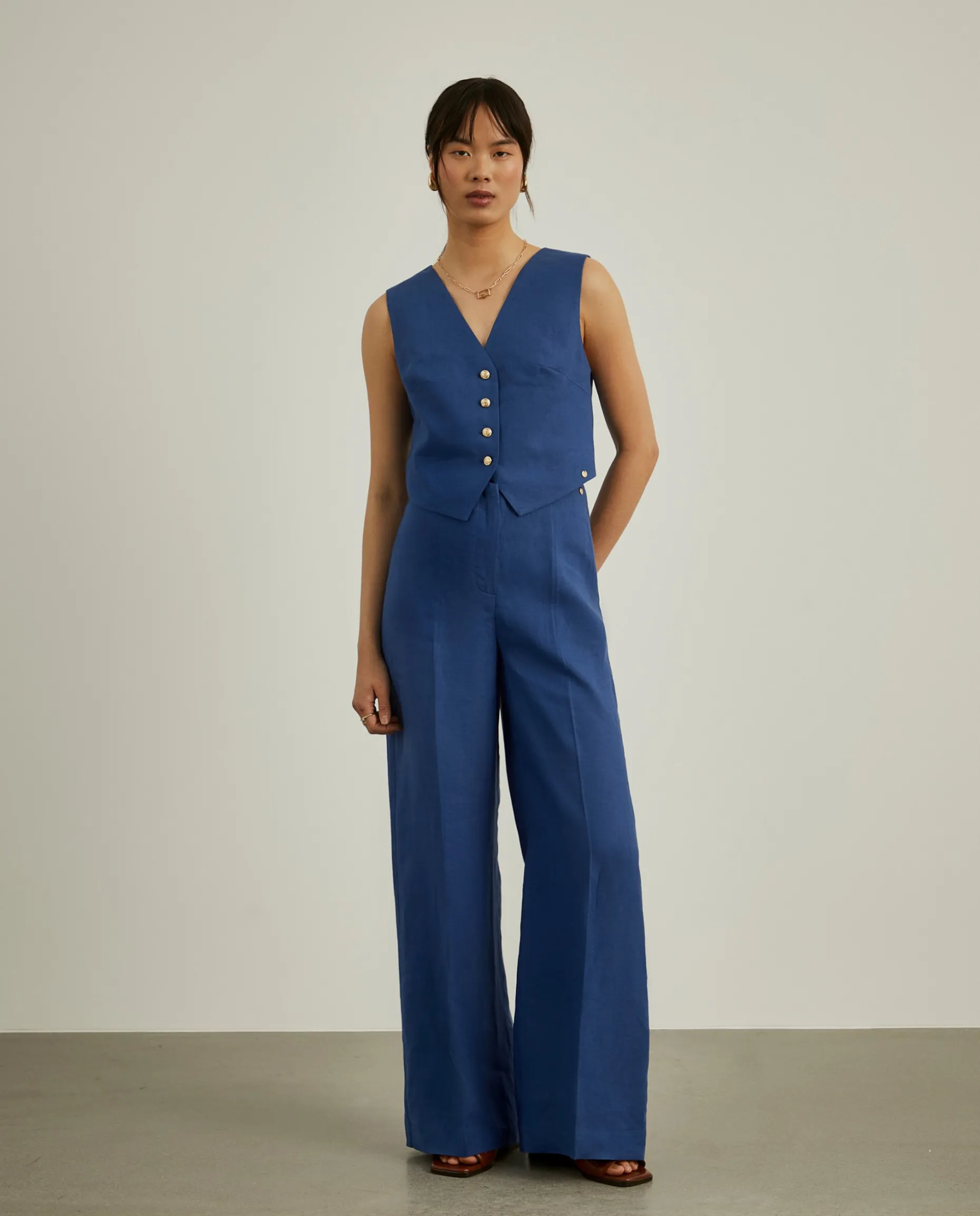 Calças pantalona 100% linho