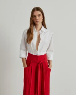 Calças pantalona com cinto