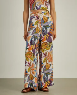 Calças pantalona com padrão colorido
