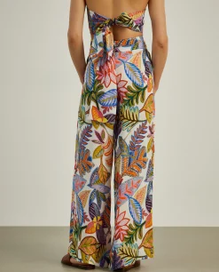 Calças pantalona com padrão colorido