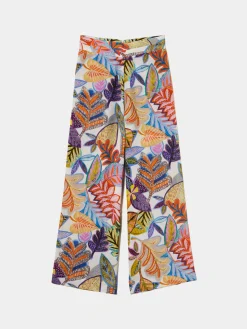 Calças pantalona com padrão colorido