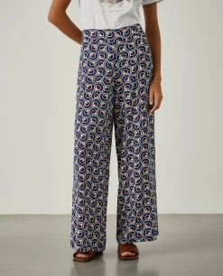 Calças pantalona com padrão geométrico