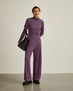 Calças pantalona de malha com padrão